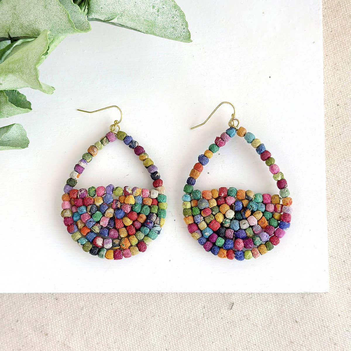 Kantha Milieu Filled Teardrop Earrings