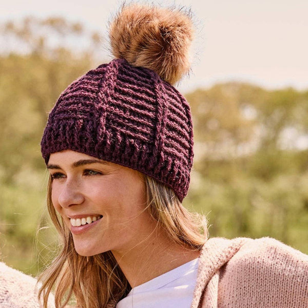 Brecken Deep Plum Knit Pom Beanie