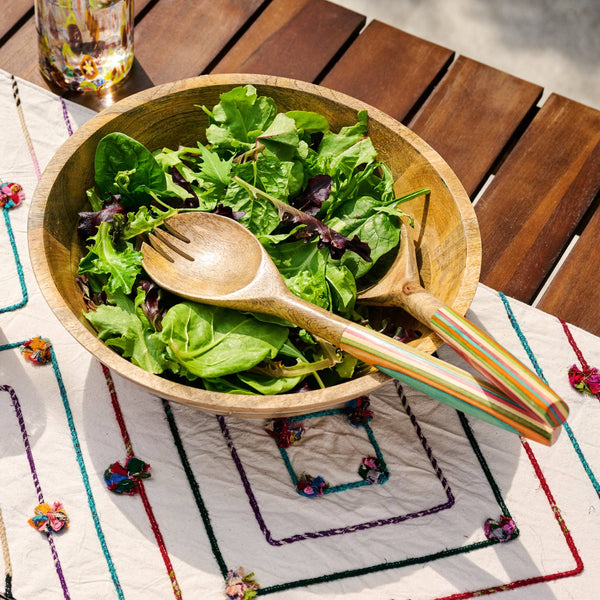 Striped Mango Wood Salad Servers