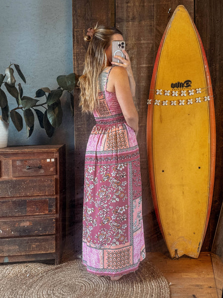 Boho Patchwork Summer Floral Dress, Cozy Beachy Lounge Dress