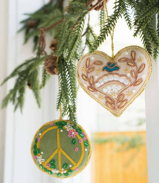 Larissa Plush Floral Heart Beaded Fabric Ornament