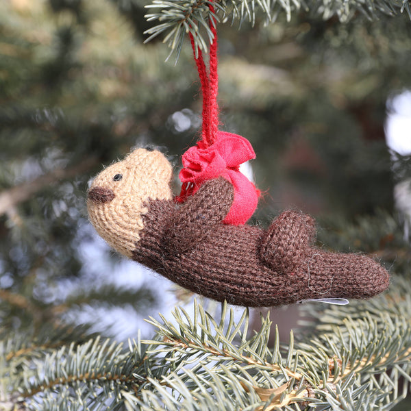 Handmade Knit Otter Holiday Ornament