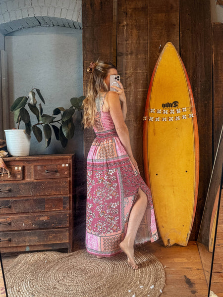 Boho Patchwork Summer Floral Dress, Cozy Beachy Lounge Dress