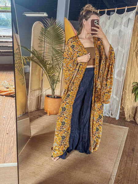 BOHO Silk Bell Sleeve Long Maxi Kimono Duster Cardigan