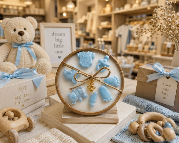 Baby Boy Gift Candle in Wooden Bowl – Handmade Soy Candle