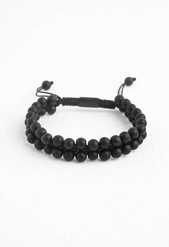 Helix Matte Black Agate Rope Beaded Bracelet