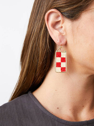 Checker Beaded Earrings Cherry