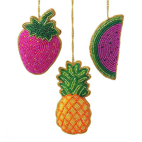 Bright Beaded Fruit Ornaments