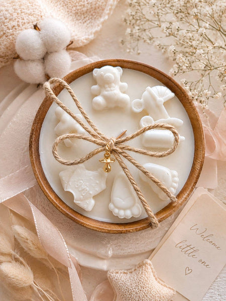 Baby Shower Soy Candle in Wooden Bowl – New Baby Gift Candle