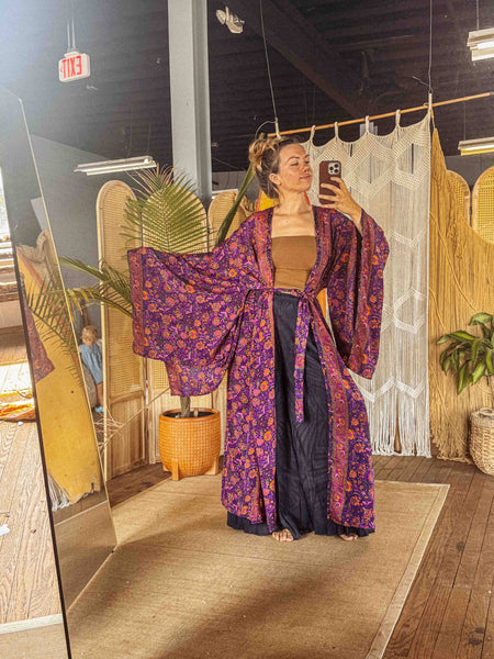 BOHO Silk Bell Sleeve Long Maxi Kimono Duster Cardigan