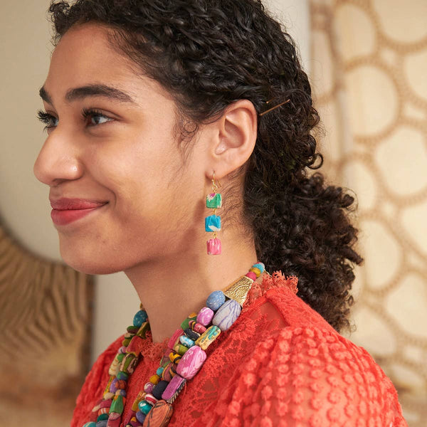 Kantha Fluid Square Trio Earrings