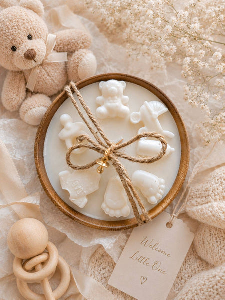 Baby Shower Soy Candle in Wooden Bowl – New Baby Gift Candle
