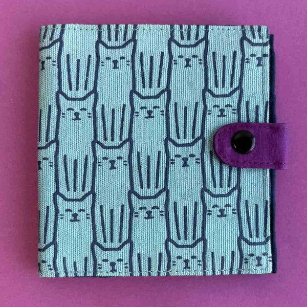 Vegan Square Wallet -  Brite Blue Cat Wallet - Slim Wallet
