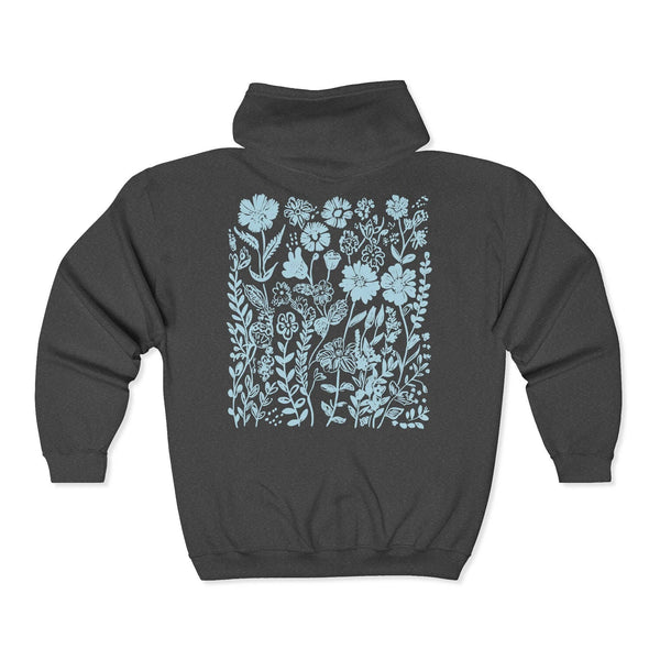 Blue Wildflower Zip Up Hoodie