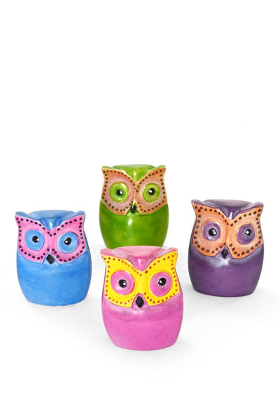 Flat Soapstone Colorful Owls