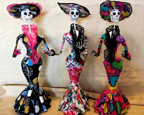 Day of the Dead Catrina Skeleton, Paper Mache Figurine