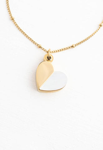 Give Hope Locket- 14K Gold Plated Mother of Pearl Heart Necklace Locket