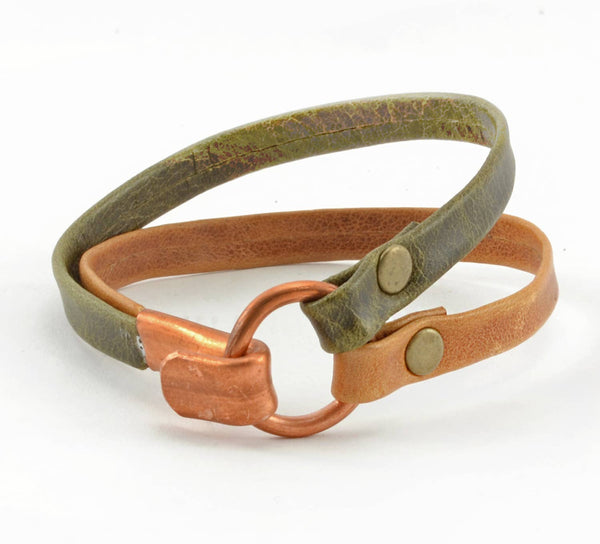 Copper Clasp Leather Bracelet