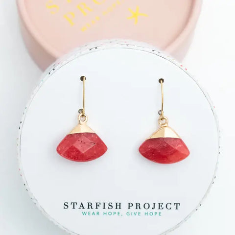 Fan Drop Earrings in Crimson