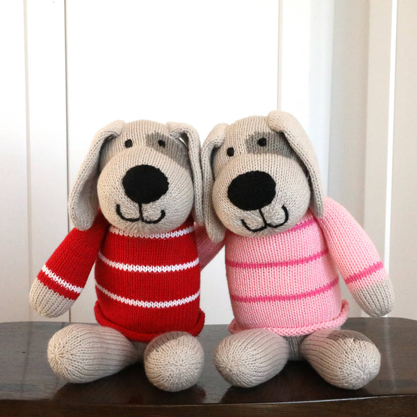 Handmade Knit Valentine Puppy Dog - Pink - Cotton Toy