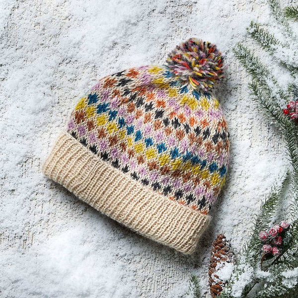 Diamond Remnant Knit Winter Pom Hat