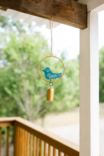 Henna Treasure Bird Wind Spinner Bell Chime - Hand Painted