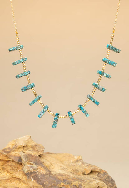 Radiant Renewal Emperor Stone Necklace- 14K Gold Chain Statement Necklace with Turquoise Emperor Stone