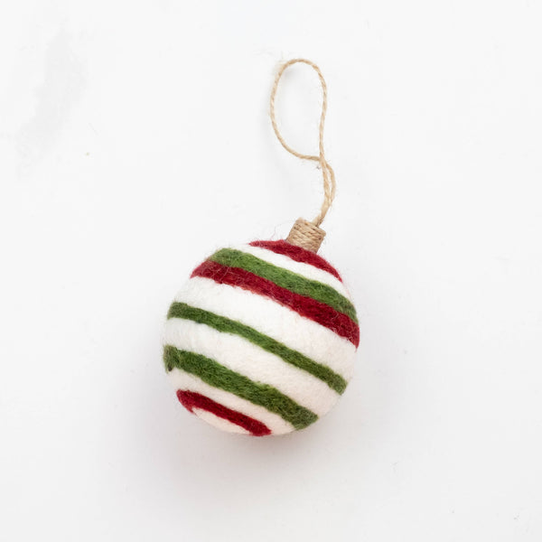 Holiday Felt Ball Ornament Hand Embroidered Red Assorted