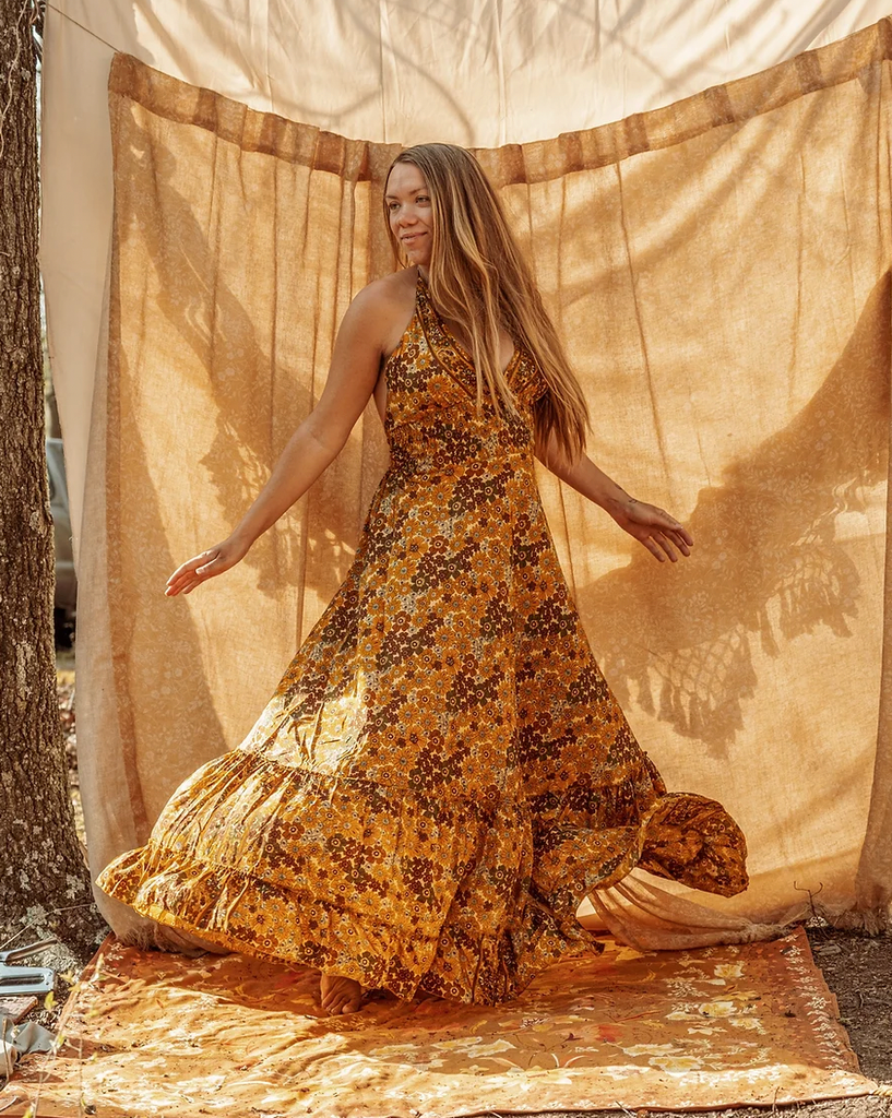 Hippie Boho Maxi Silk Dress, Bohemian Long Back Bow Dress Creative Women of the World Hippie Boho Maxi Silk Dress, Bohemian Long Back Bow Dress Creative Women of the World