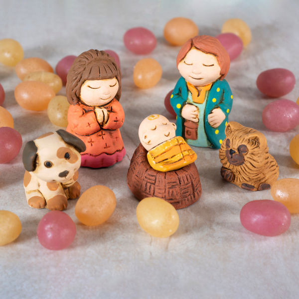 Nativity Ceramic Miniature Cozy Family Set of 6 Christmas