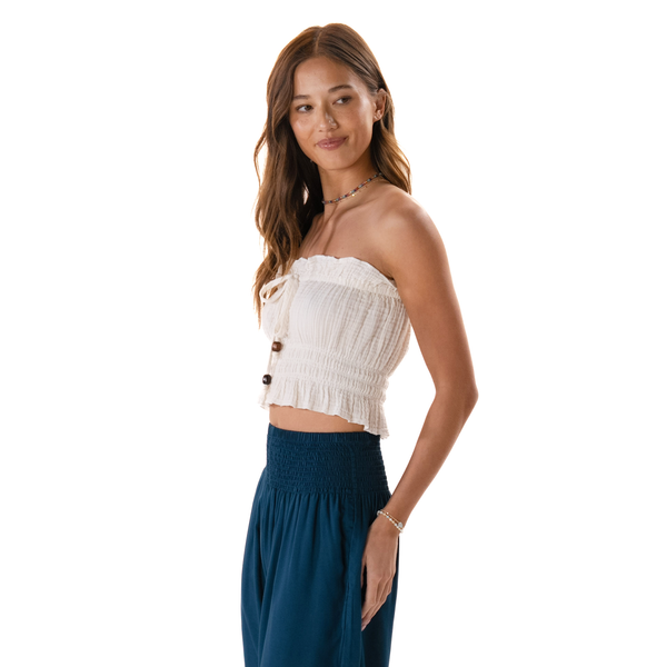 Cream Coastal Tube Top with Bead