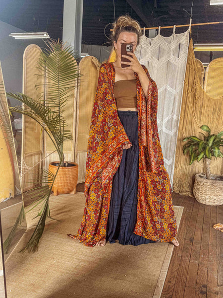 BOHO Silk Bell Sleeve Long Maxi Kimono Duster Cardigan