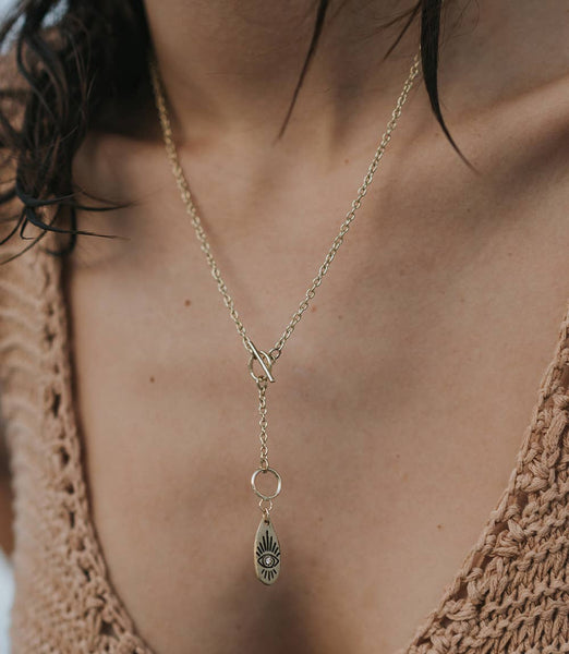 Ruchi Evil Eye Dainty Gold Drop Lariat Necklace