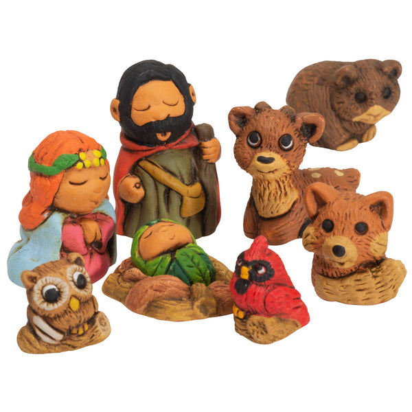Miniature Nativity Woodsy Ceramic Set of 9 Christmas Gift