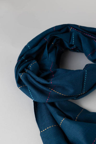 Deep Blue Kantha Stitch Scarf