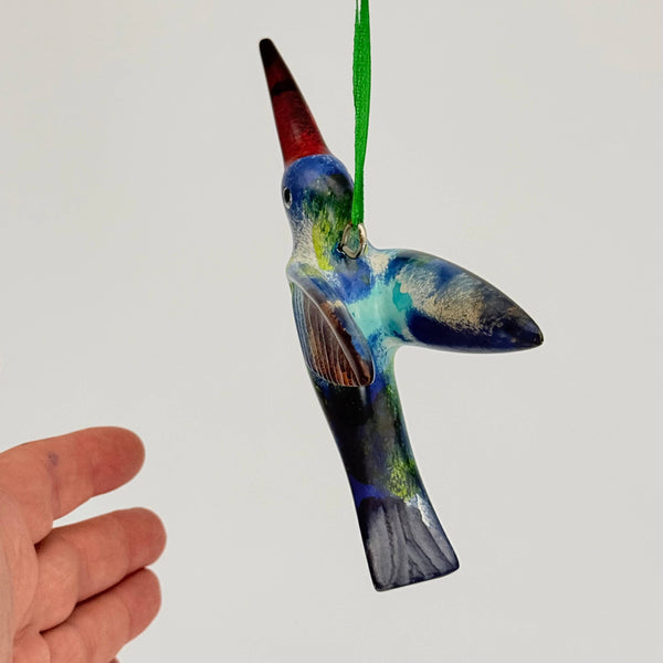 Soapstone Bird, Hummingbird, Flying Ornament, 6"