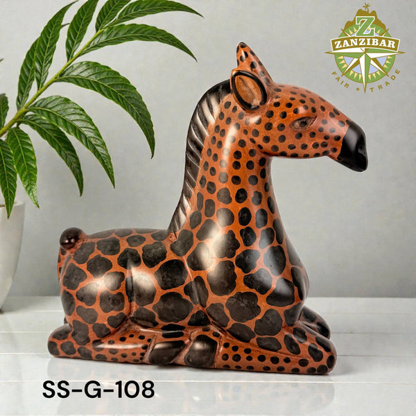 Soapstone Giraffe, Laying Down, 6"