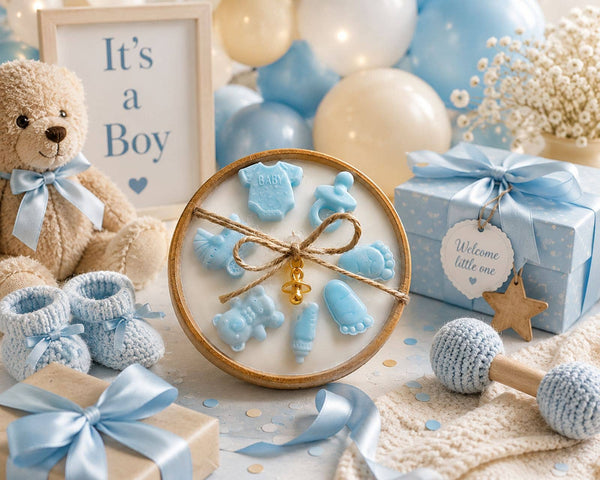 Baby Boy Gift Candle in Wooden Bowl – Handmade Soy Candle