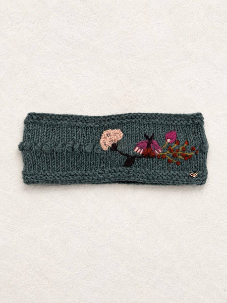 Floral Embroidered Knit Headband - Blue Sage