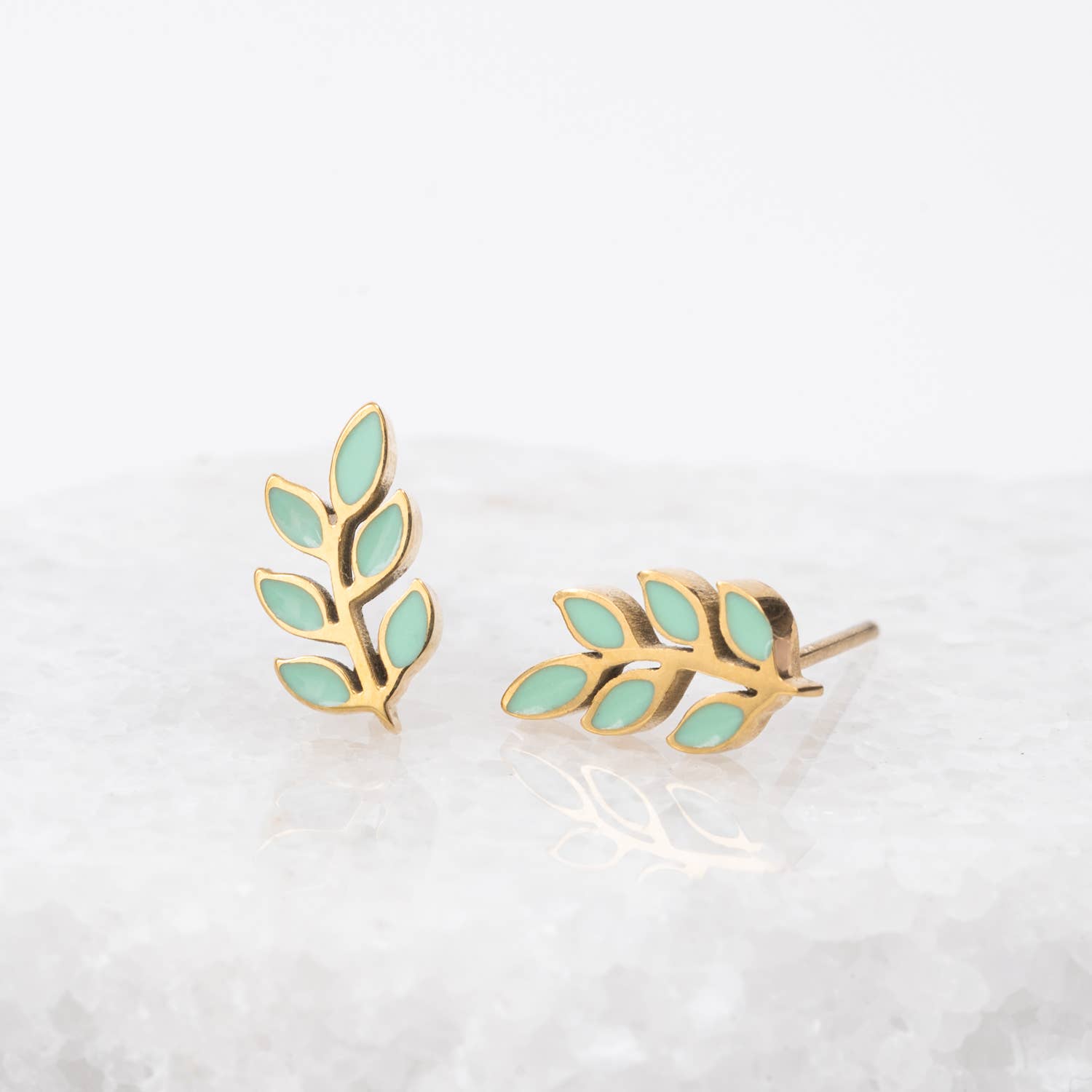 Rowen Leaf Stud Earrings- Mint Green