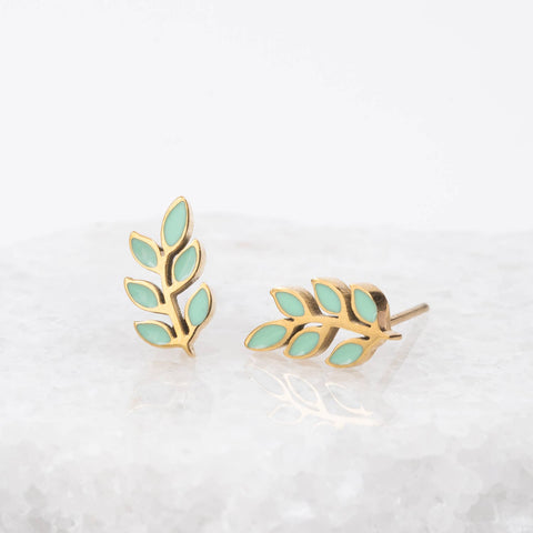Rowen Leaf Stud Earrings- Mint Green