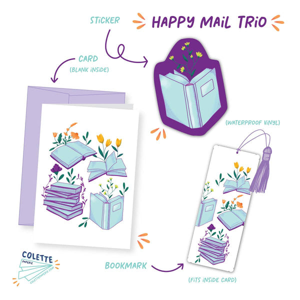 Happy Mail Trio - Card, Bookmark and Sticker - Books