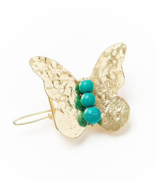 Jatasya Butterfly Hair Barrette - Turquoise, Gold