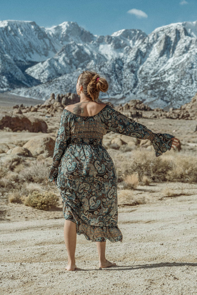 Whimsigoth Bohemian Midi Dress, Bell Sleeve Dress Creative Women of the World Whimsigoth Bohemian Midi Dress, Bell Sleeve Dress Creative Women of the World