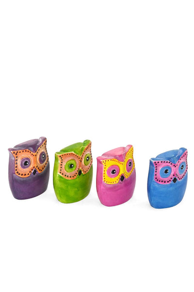 Flat Soapstone Colorful Owls