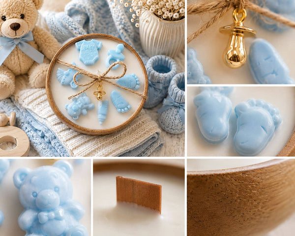 Baby Boy Gift Candle in Wooden Bowl – Handmade Soy Candle