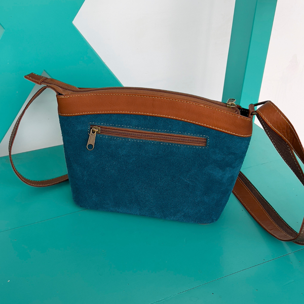 Suede & Leather Floral Shoulder Bag| Colorful Real Suede Bag