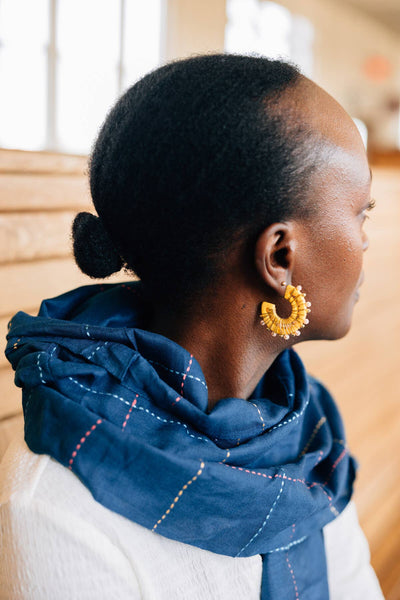 Deep Blue Kantha Stitch Scarf