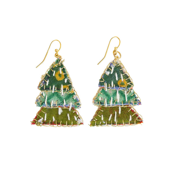 Tiered Kantha Evergreen Earrings
