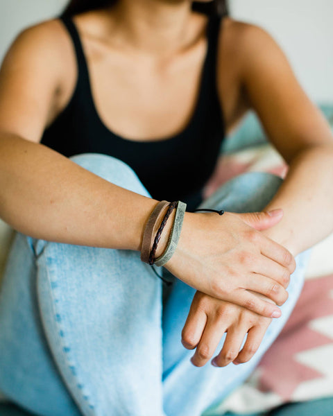 Three Color Leather Strand Bracelet